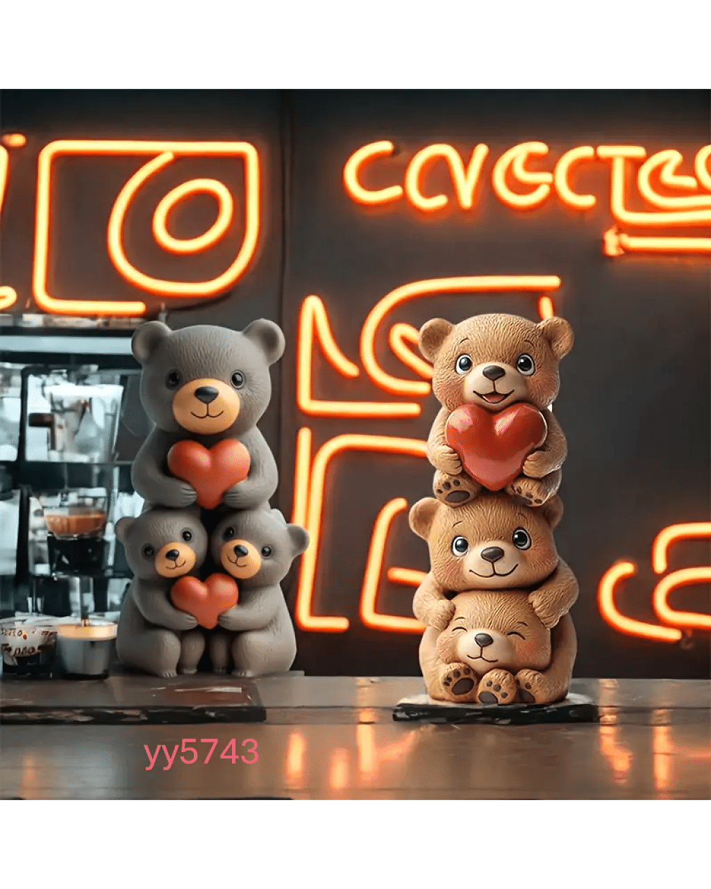  YY5743 Üçlü Kalp Tutan Gri Ayıcık Biblo Silikon Kalıp • El Yapımı Dekoratif Figür Kalıbı • Sevimli ve Anlamlı Hediye Seçeneği!