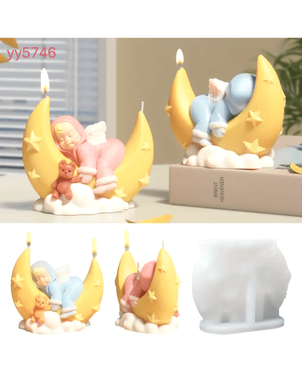  YY5746 Ay Yataklı Bebek Mumluk Silikon Kalıp - Sevimli ve Yaratıcı Dekoratif Mum Kalıbı, Şirin Hediye Seçeneği!