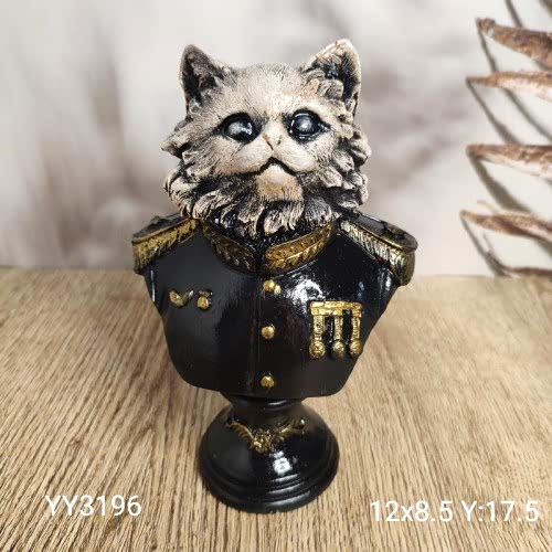 YY3196 Asil Kıyafetli Komutan Kedi Büstü Silikon Kalıp – Prestijli ve Şık Dekoratif Hediye!