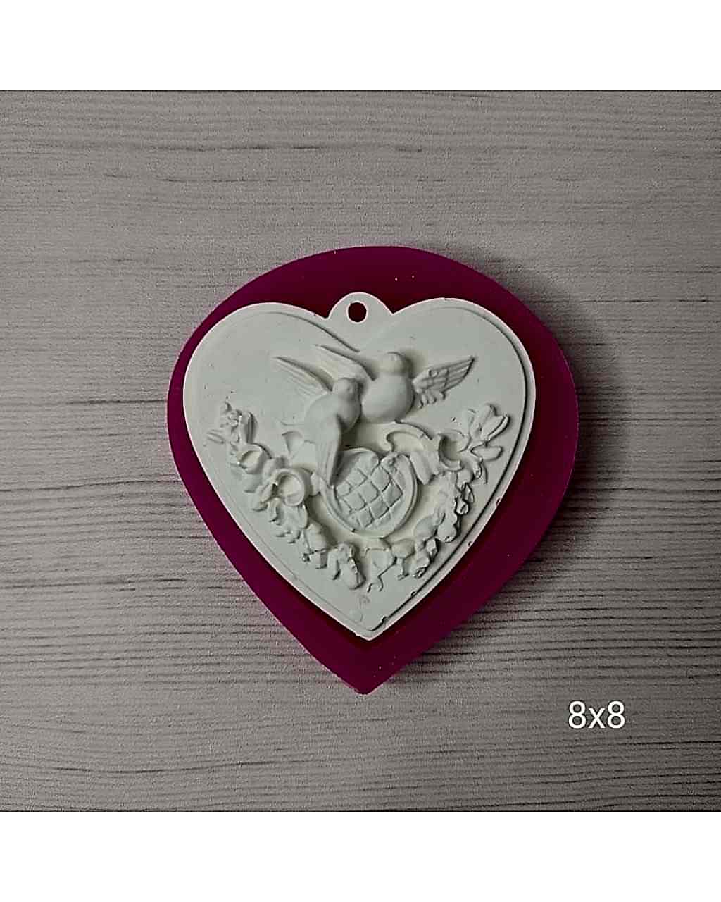 YY0093-Kalp Çiçekli Ve 2 Kuşlu Silikon Kalıp-8x8
