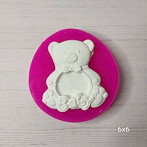 YY0397-Minik Ayıcıklı Baby Yazan Çerçeve Silikon Kalıp-6X6cm