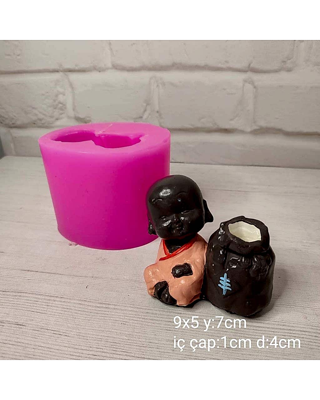 YY1826-Oturan Buda Kürdanlık Yanında Çuvalı Olan Silikon Kalıp